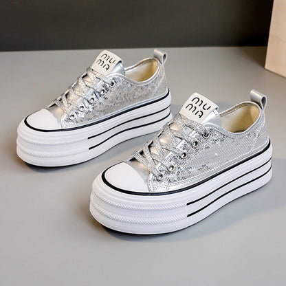 Damen Plateau Sneaker Glitzer Glanz Komfort
