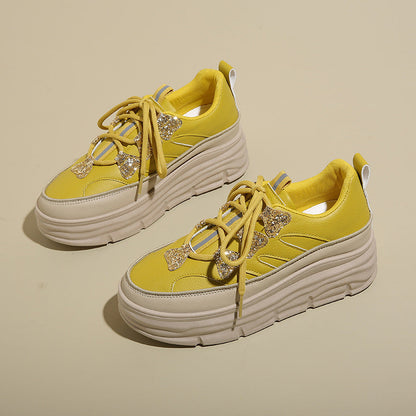 Damen Plattform Sneaker Glitzer Optik