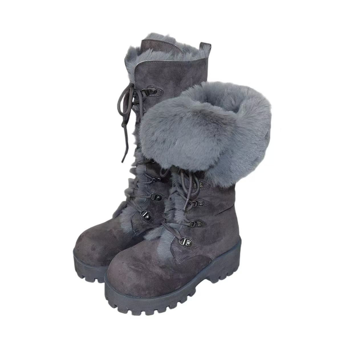 Damen Winterstiefel Warm Fellkragen Rutschfest