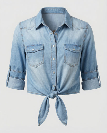 Damen Denimjacke Kurz Mit Brusttaschen Blau