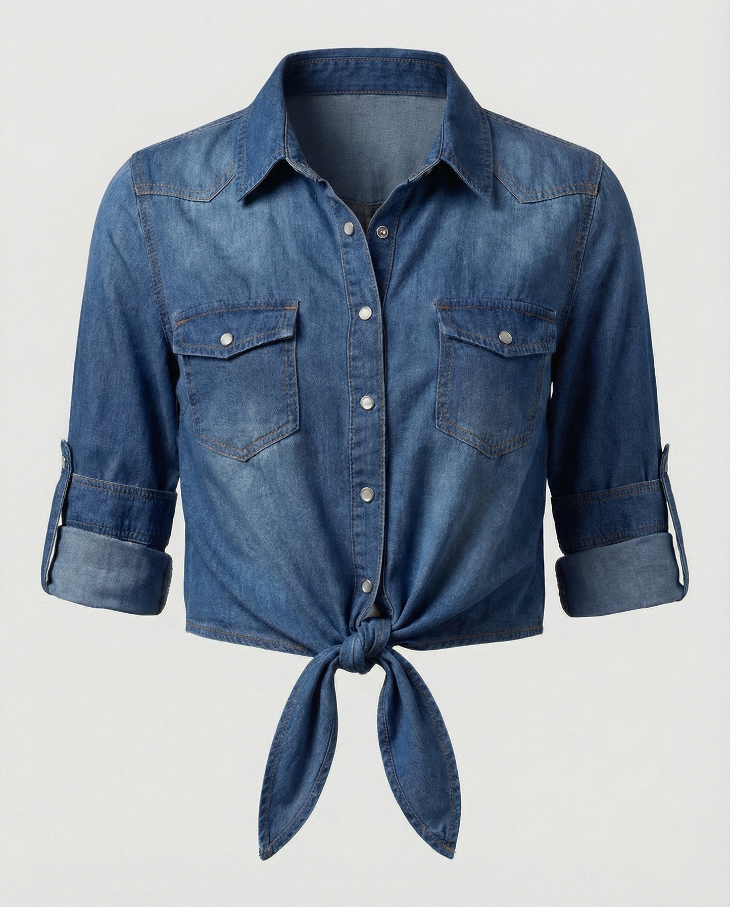 Damen Denimjacke Kurz Mit Brusttaschen Blau