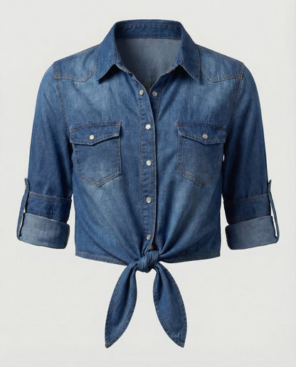 Damen Denimjacke Kurz Mit Brusttaschen Blau