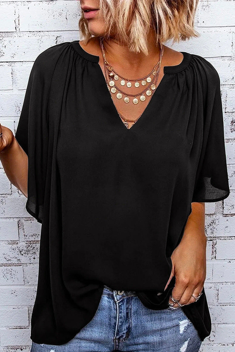Damen Bluse Fließend Elastisch Ballonärmel