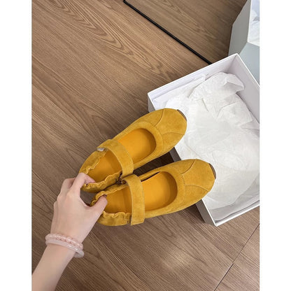 Damen Ballerinas Weiches Wildleder Bequem Mit Riemen