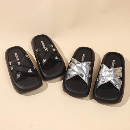 Damen Slipper Glitzersteinen Comfort Schuhe