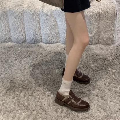 Damen Halbschuhe mit Schnalle und Riemen Modisch