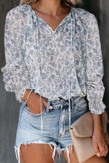 Damen Bluse mit Tierdruck Ärmel und Fransen Modern