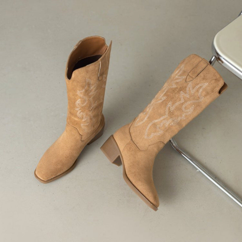 Damen Stiefel Stickerei Komfortabsatz Mittelhöhe