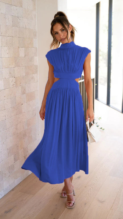 Damen Maxikleid Stehkragen Cut-Outs Modern