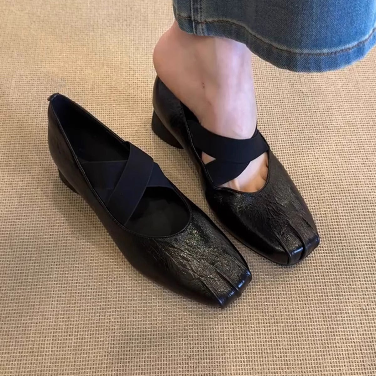 Damen Mokassins Elegant Leder Zehenschutz Schwarz - Norvielle