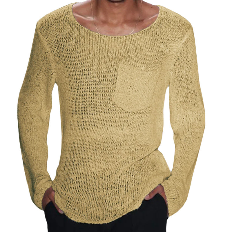 Herren Pullover Offene Maschen Lässig Brusttasche