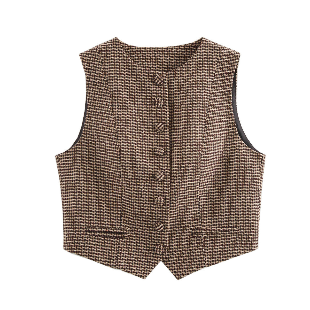 Damen Karo Weste Elegante Knopfleiste