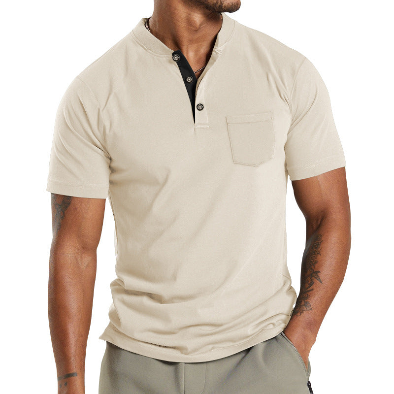 Herren T-Shirt Kurzarm mit Brusttasche Moderner Kragen