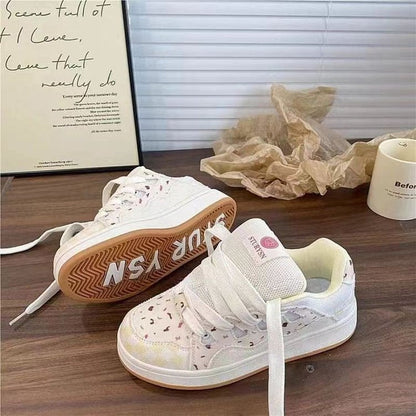 Damen Sneaker Sportlich Atmungsaktiv Blumenmotiv