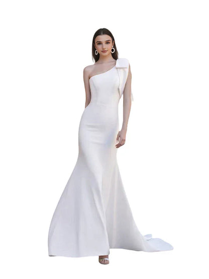 Damen Hochzeitskleid Ein-Schulter Figurbetont Modern