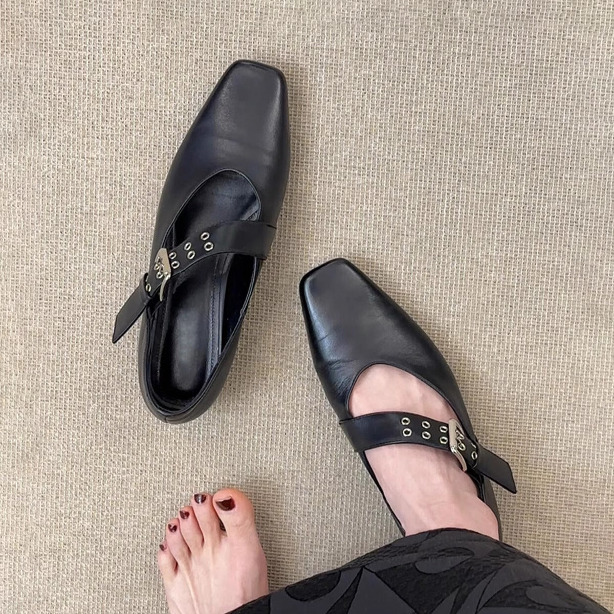 Damen Slingbacks Elegant Quadratzehen Riemen