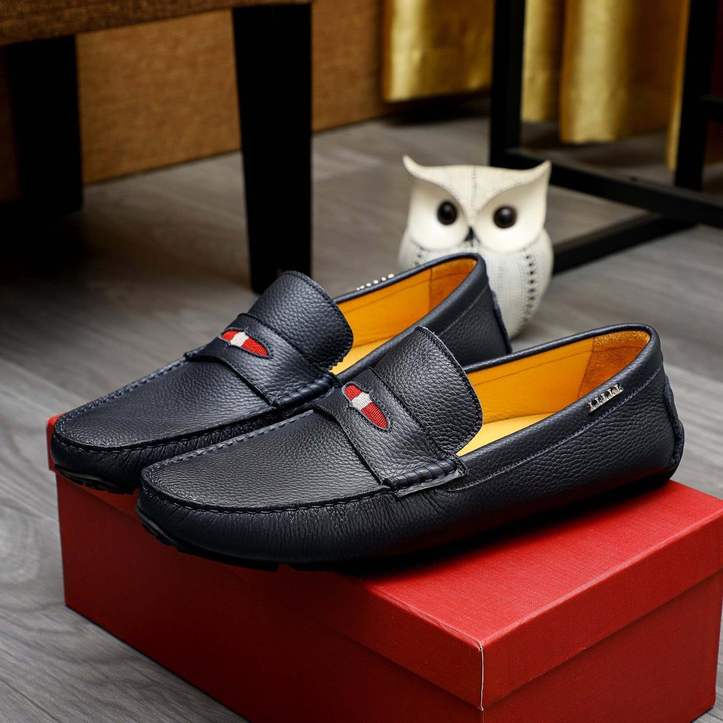 Herren Mokassins Leder Elegant Ziernaht Schwarz - Norvielle