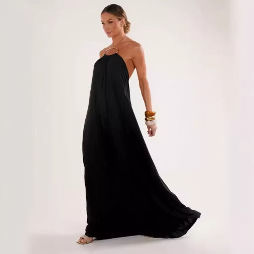 Elegantes Damen Abendkleid Lang Halsband
