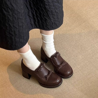 Damen Schnürschuhe Elegante Schleifen Komfort Blockabsatz