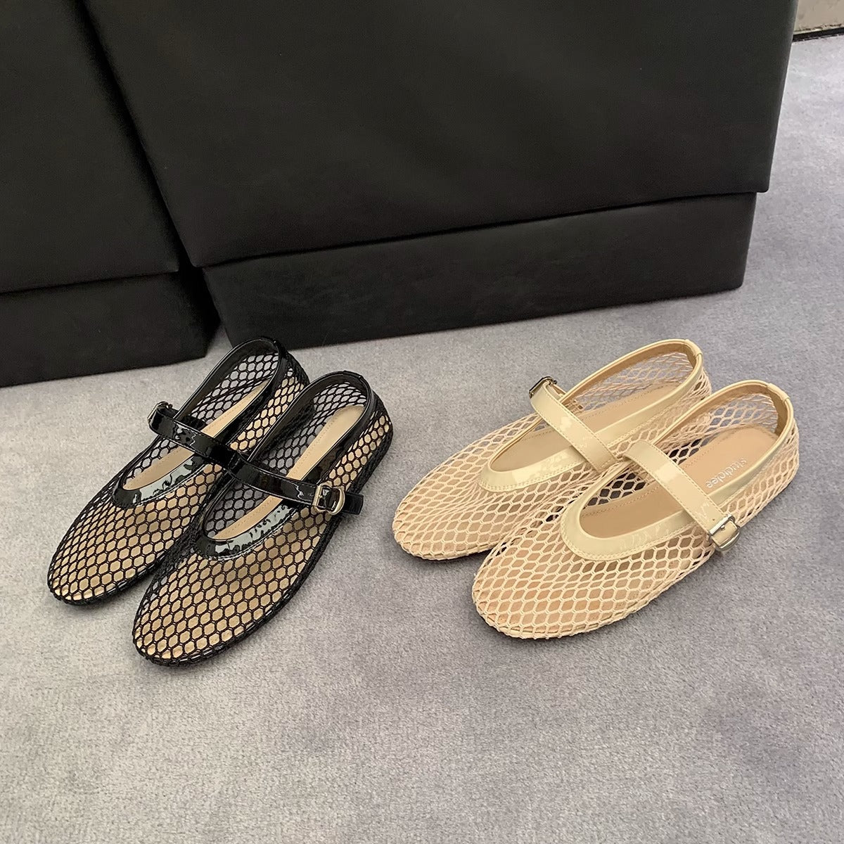 Damen Ballerinas Netzoptik Verstellbar Bequem - Norvielle