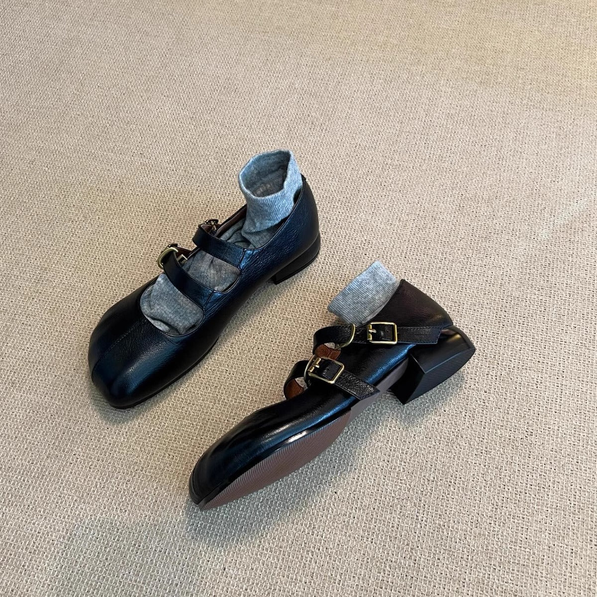 Damen Ballerinas mit Doppelriemen und Schnallenverschluss Elegant
