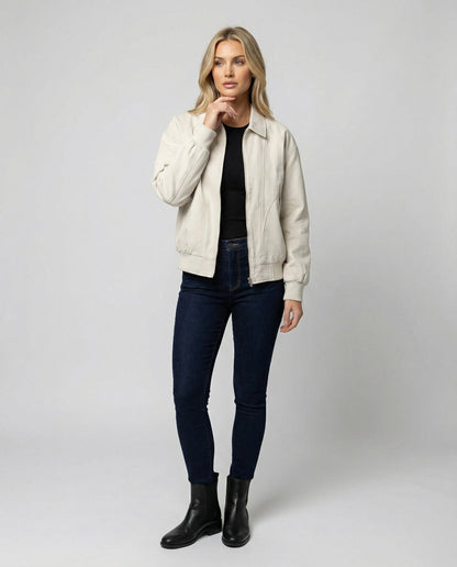 Damen Blousonjacke Leicht Baumwolle Elastikbund Modern