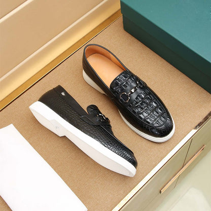 Damen Mokassin Slipper Leder Krokodiloptik