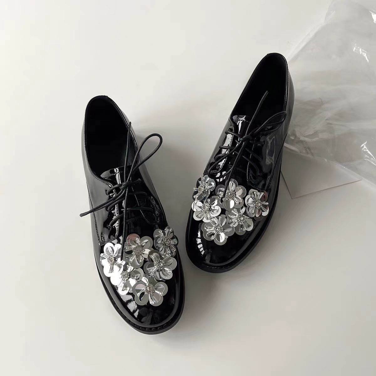 Damen Schnürschuhe Elegant Floral Lackleder