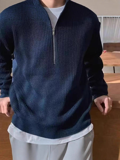 Strickpullover mit Reißverschluss und Kragen Bequem
