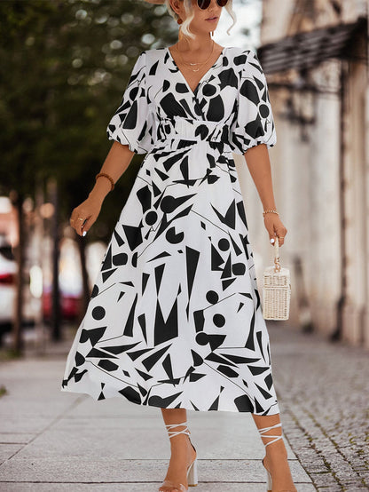Damen Midikleid Geometrisches Muster Elastisch