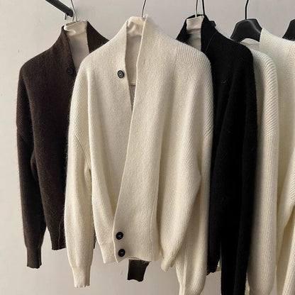 Damen Strickcardigan Modern Revers Glamour Style