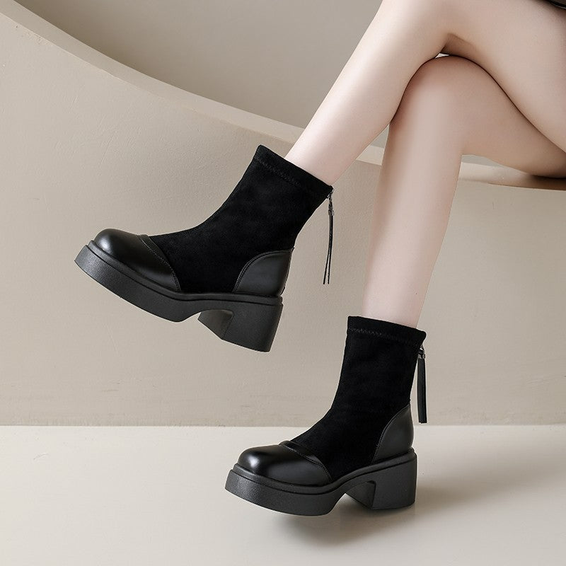 Damen Absatzstiefeletten Elegantes Leder
