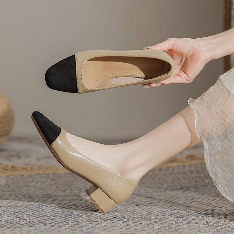 Damen Ballerinas Komfortabel Elegant 3cm Blockabsatz Schwarz - Norvielle