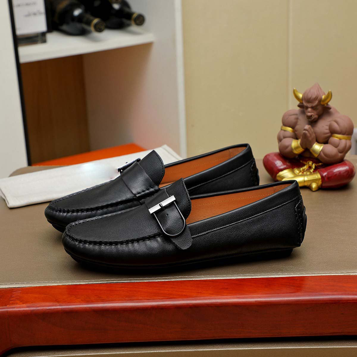 Herren Mokassins Leder Schnalle Modern
