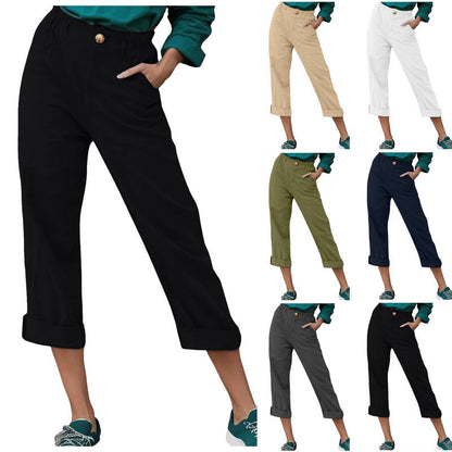 Damen Chino Hose Slim Fit Bequem Umschlag Saum