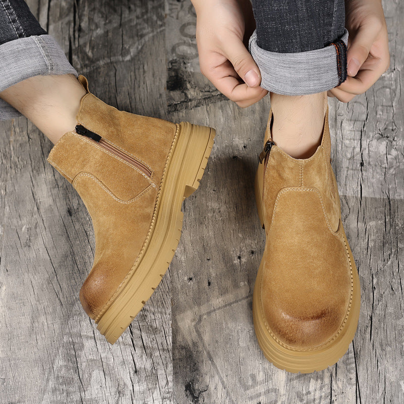 Damen Chelsea Stiefel Wildleder Robust Mit Reißverschluss