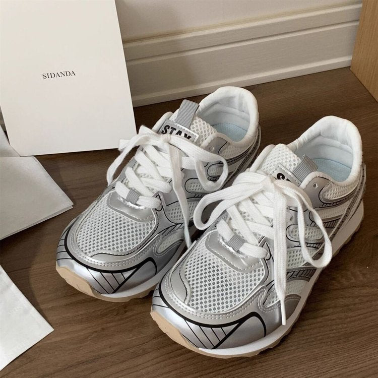 Damen Sneaker Sportlich Elegant Mesh Schwarz - Norvielle