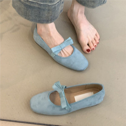 Damen Ballerinas Wildleder Schleifen Weich