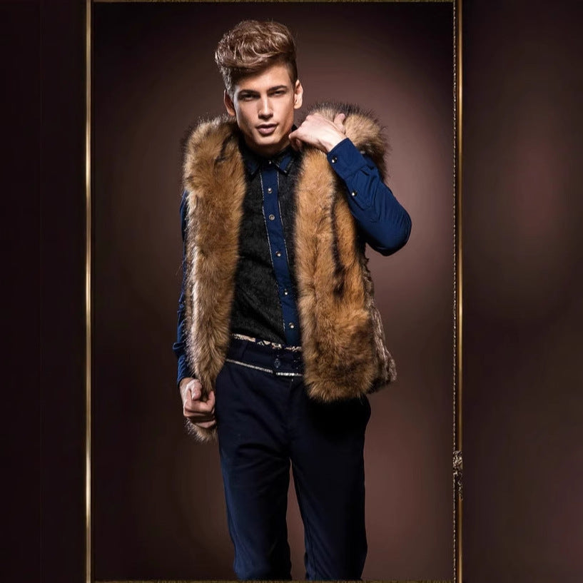 Herren Kunstpelzweste Elegante Tiefe Kragen Schwarz - Norvielle