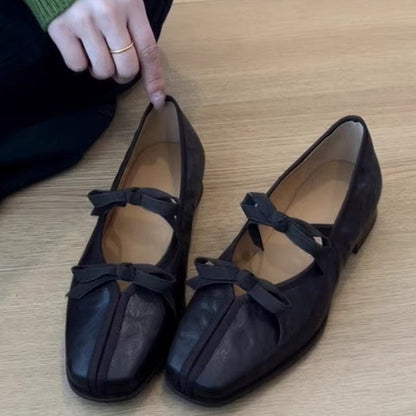 Damen Ballerinas Leder Elegante Schleife - Norvielle