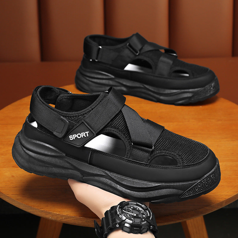 Damen Sport Sandalen Atmungsaktives Leder Robust Schwarz - Norvielle