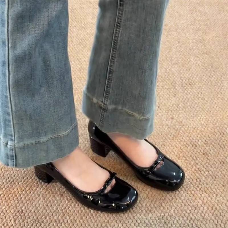 Damen Ballerinas Bequem Blüten Schnalle Blockabsatz - Norvielle