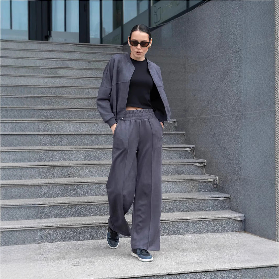 Damen Sport Jogginganzug Set Elastikbund Schwarz - Norvielle