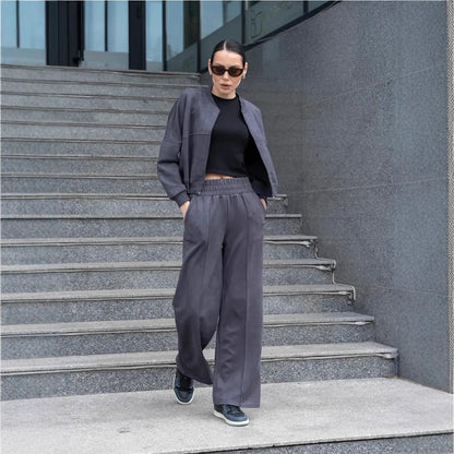 Damen Sport Jogginganzug Set Elastikbund Schwarz - Norvielle