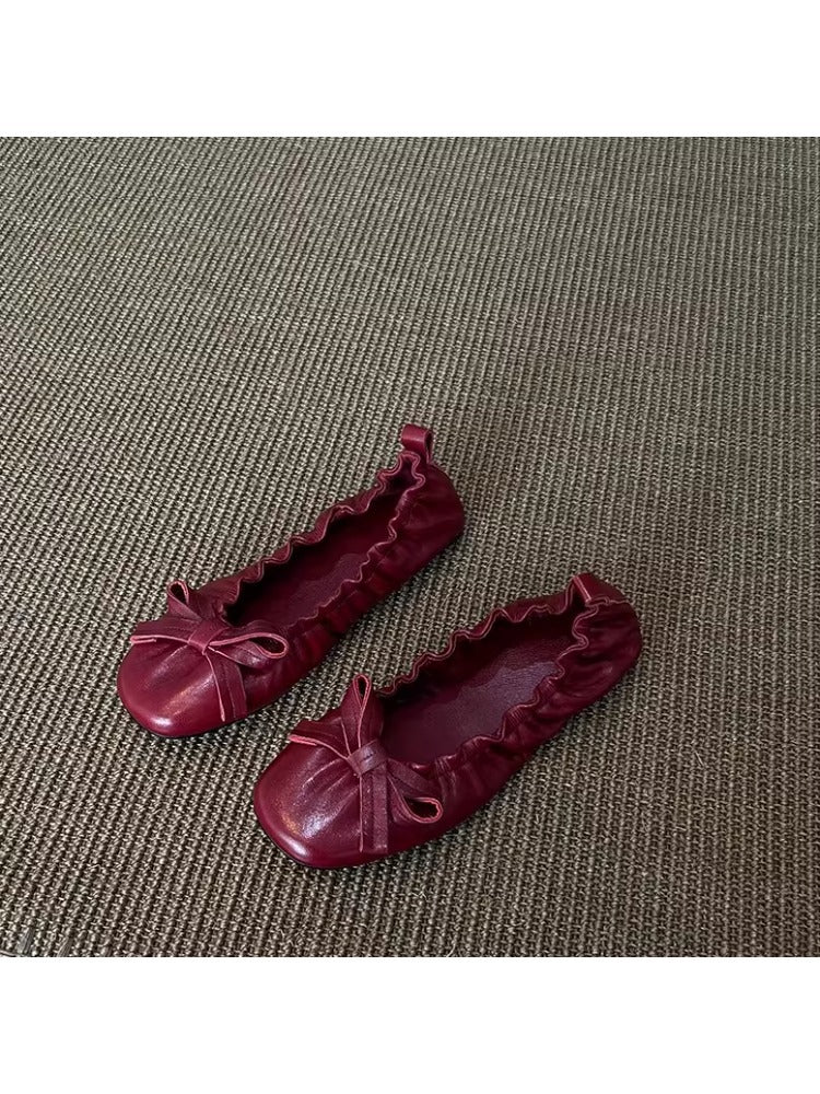 Damen Ballerinas Elastisch mit Rüschen und Schleifen Detail