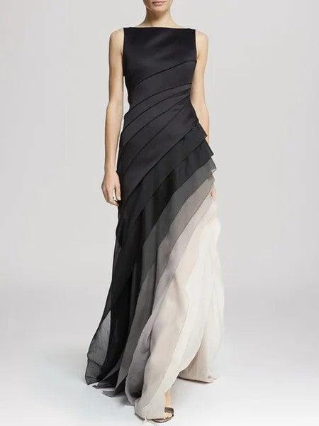 Elegantes Frauen Abendkleid Mehrschichtig -Seide Schwarz - Norvielle