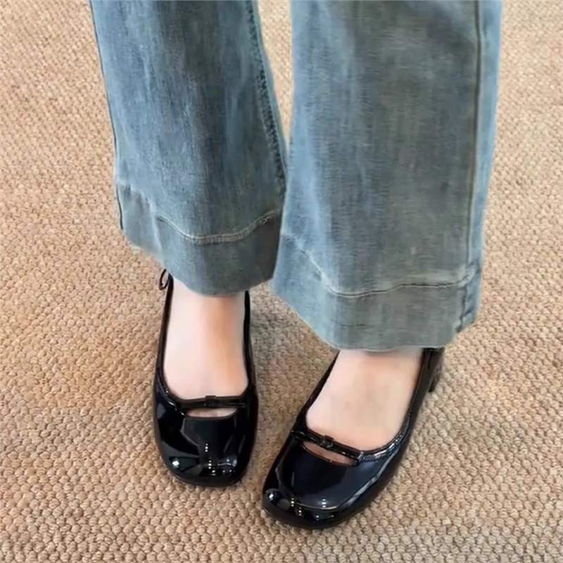 Damen Ballerinas Bequem Blüten Schnalle Blockabsatz