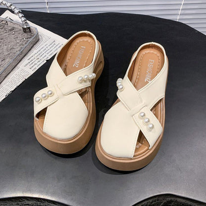 Damen Plateausandalen Perlen