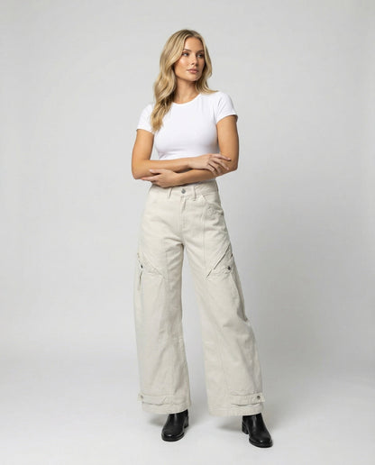 Damen Highwaist Palazzo Hose Elastisch