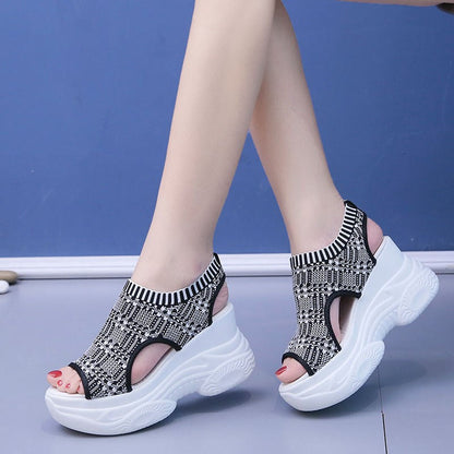 Damen Plateau Sandaletten Elastisch